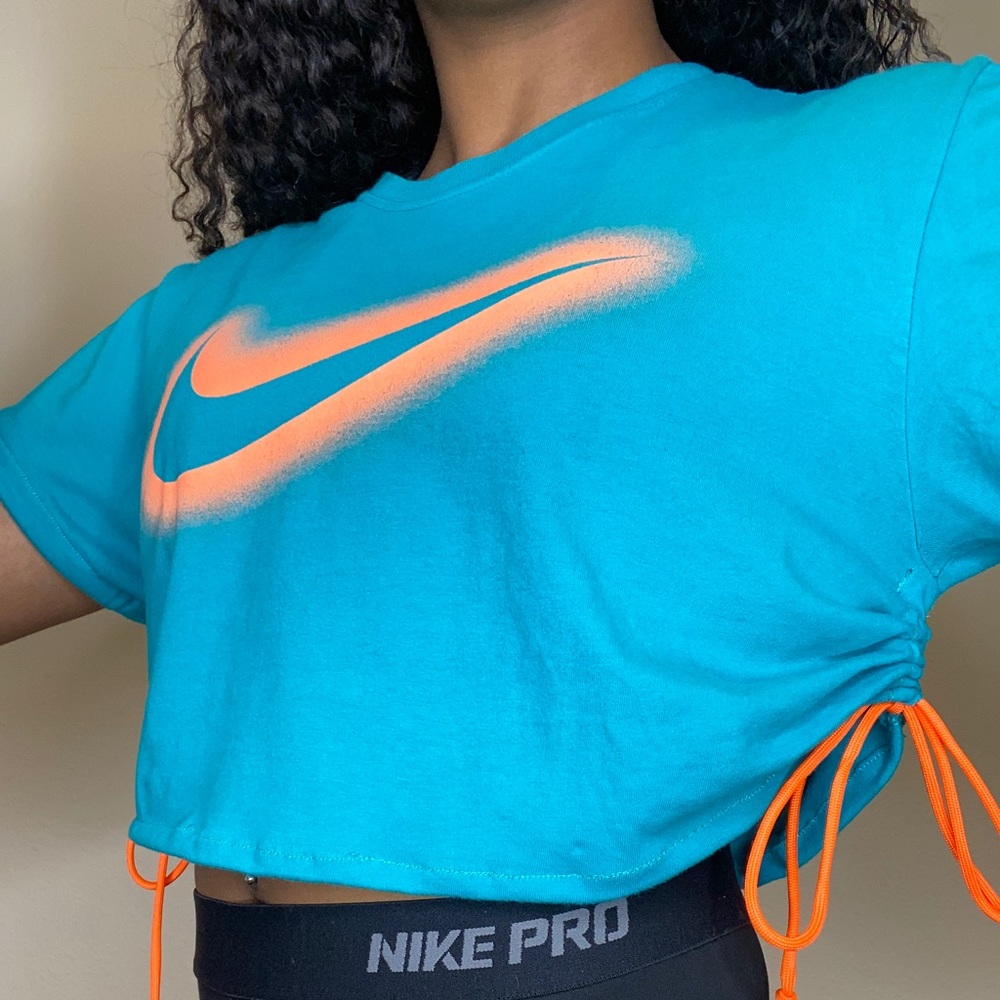 Custom Nike Teal and orange Ruched Crop Top